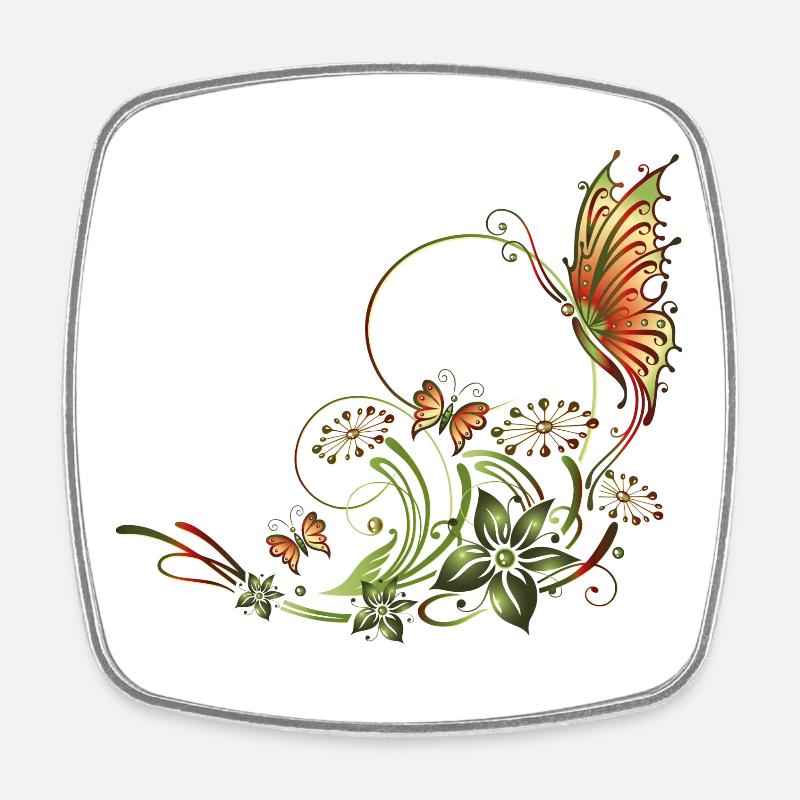 Schmetterlinge mit floralen Elementen - Viereckiger Kühlschrankmagnet - Weiß