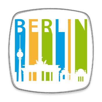 Berlin Schiftzug with silhouette - Square fridge magnet - white - Front