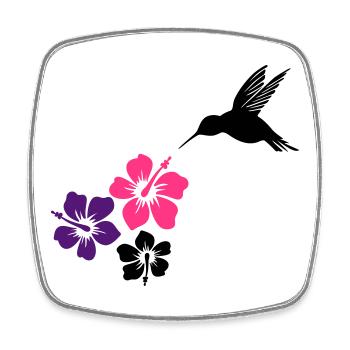 Hummingbird, colibri with hibiscus flowers. - Square fridge magnet - white - Front