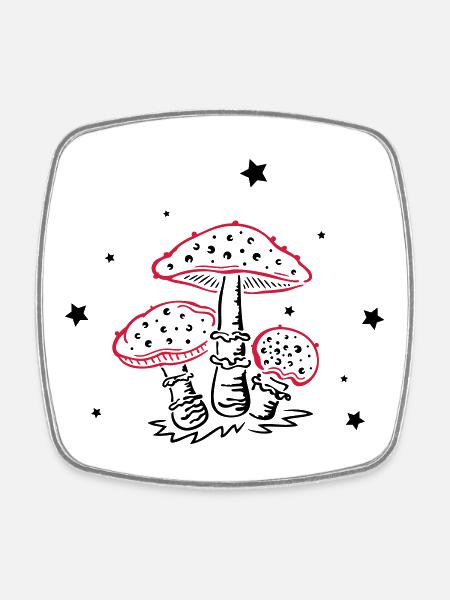 Fly agaric, fungi with stars, mushrooms - Square fridge magnet - white