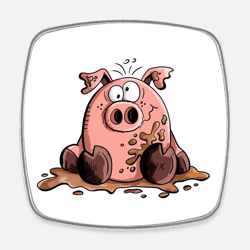 Cochon dans la boue - Cochons - Cadeau - Magnet carré - blanc