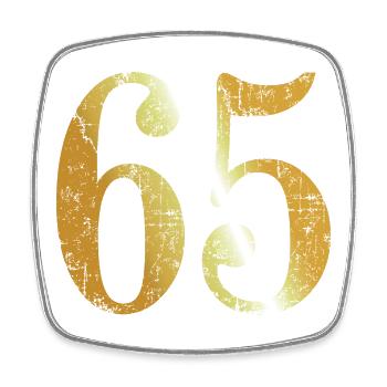 Nummer 65 (Vintage Goldgelb) 65. Geburtstag - Viereckiger Kühlschrankmagnet - Weiß - Vorne