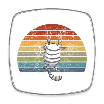 Hanging cat I vintage cats comic retro motif - Square fridge magnet - white - Front