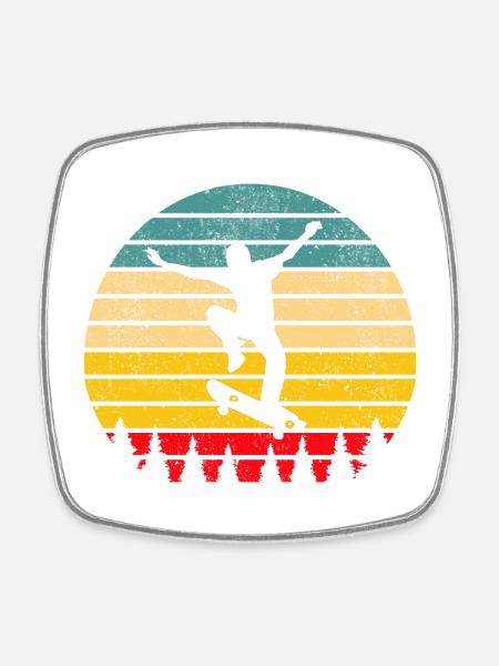 Skater Skateboard - Magnet carré - blanc