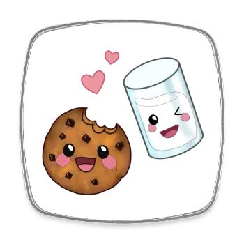 Dreamteam Kawaii Kekse & Milch für Naschkatzen - Viereckiger Kühlschrankmagnet - Weiß - Vorne