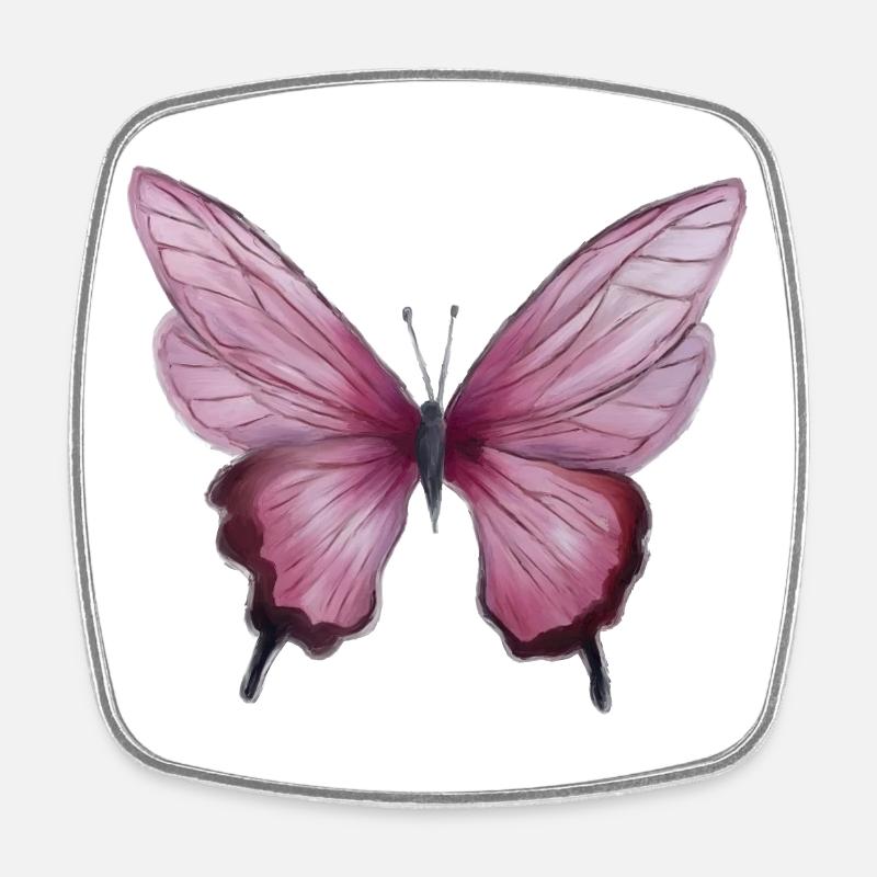 Soft Pink Watercolor Butterfly - Square fridge magnet - white