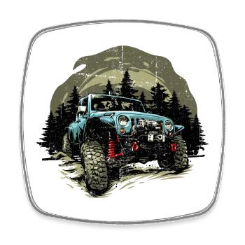 Blauer Jeep Offroad Wald - Viereckiger Kühlschrankmagnet - Weiß - Vorne