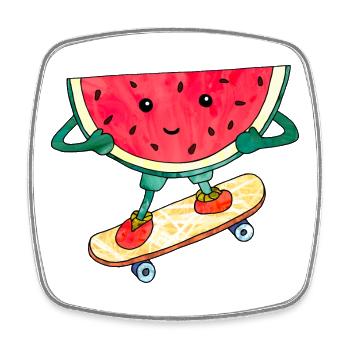 Skater Melone Skateboard süße coole Illustration - Viereckiger Kühlschrankmagnet - Weiß - Vorne
