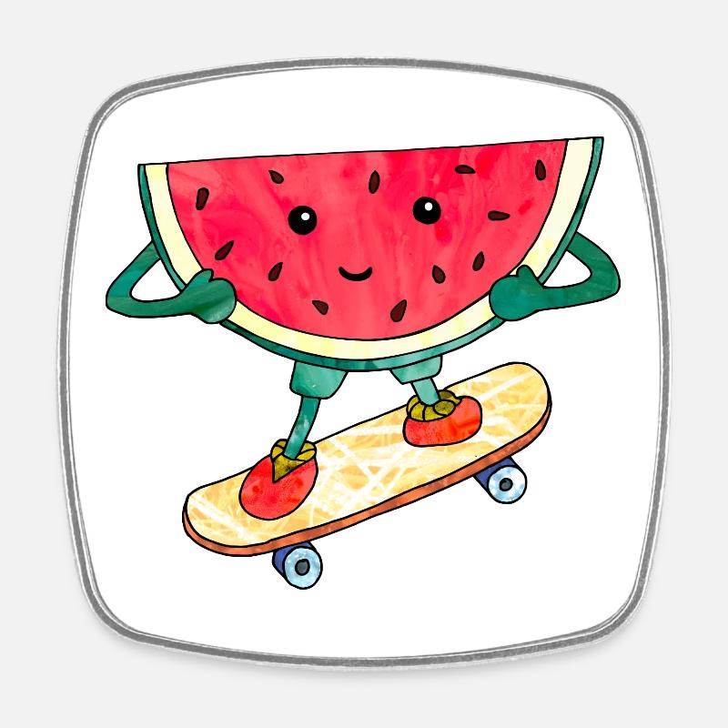 Skater melon skateboard cute cool illustration - Square fridge magnet - white