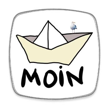 Papierboot am Strand mit Möwe - Viereckiger Kühlschrankmagnet - Weiß - Vorne