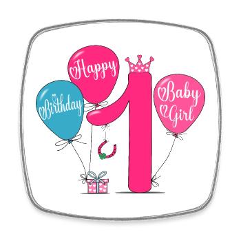 Happy Birthday 1 Baby Girl - Viereckiger Kühlschrankmagnet - Weiß - Vorne