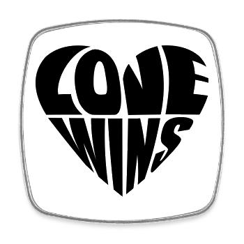 "Love Wins" in heart shape | LGBTQ Pride - Square fridge magnet - white - Front
