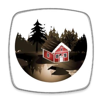 kleines schwedisches Haus am Waldrand in Sepia - Viereckiger Kühlschrankmagnet - Weiß - Vorne