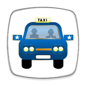 Blue Taxi Front Cartoon - Square fridge magnet - white - Front
