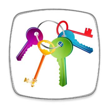 Brightly coloured keychain with key - Square fridge magnet - white - Front