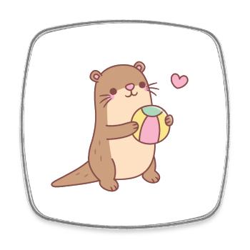 Loutre mignonne jouant avec le ballon de plage - Magnet carré - blanc - Devant