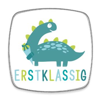 Erstklassig - Schulkind - Dino - Viereckiger Kühlschrankmagnet - Weiß - Vorne