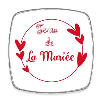 Team de la mariée contour cœurs rouges - Magnet carré - blanc - Devant