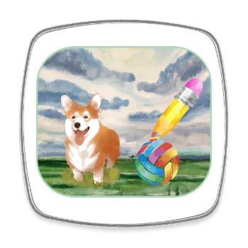 Watercolor Dog with Ball - Square fridge magnet - white - Front