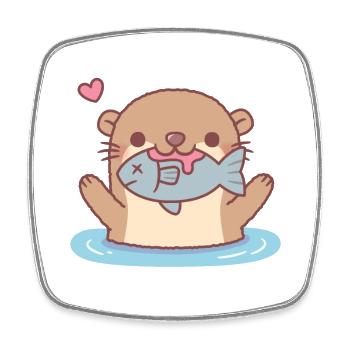 Cute Otter Catching Fish Funny - Square fridge magnet - white - Front