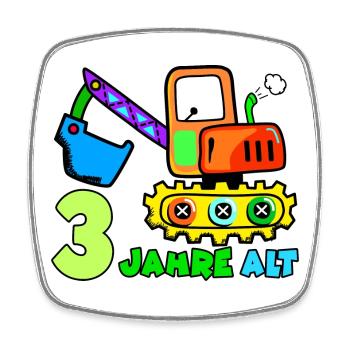 3 Jahre Alt Baufahrzeug Illustration - Viereckiger Kühlschrankmagnet - Weiß - Vorne
