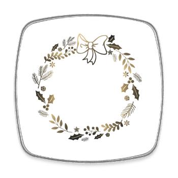 Golden festive wreath with ribbon - Square fridge magnet - white - Front