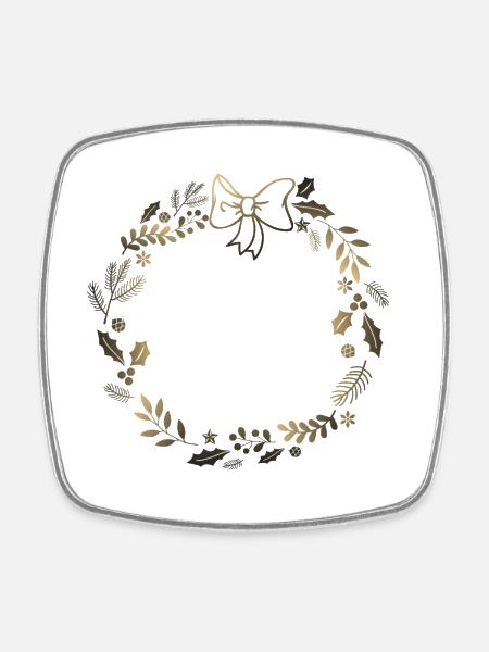 Golden festive wreath with ribbon - Square fridge magnet - white