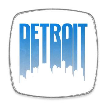 Detroit Skyline Lettering Blue Design - Square fridge magnet - white - Front