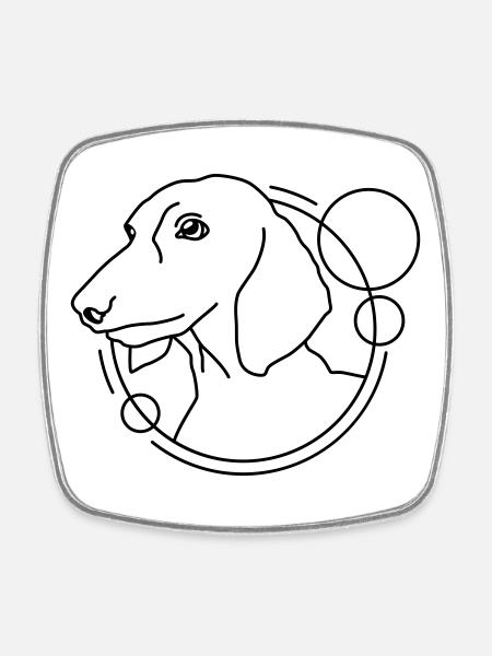 Dachshund in Geometric Shape - Line Art Design - Square fridge magnet - white