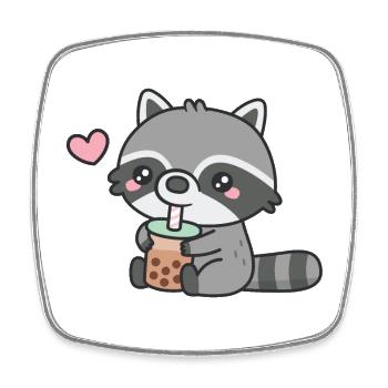 Cute Raccoon Loves Boba Tea - Square fridge magnet - white - Front