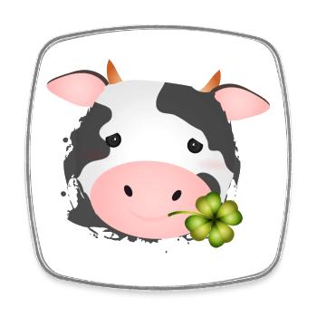 cute cow with shamrock for farm fans - Square fridge magnet - white - Front