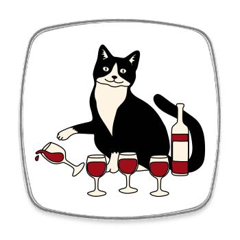 Katzenweinglas - Viereckiger Kühlschrankmagnet - Weiß - Vorne