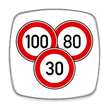 Tempolimit 100 - 80 - 30 - Viereckiger Kühlschrankmagnet - Weiß - Vorne