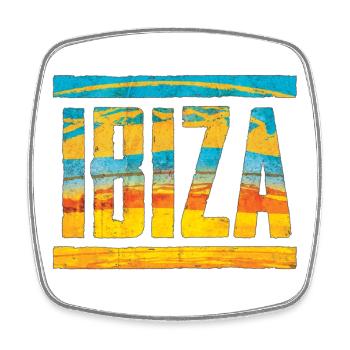 Retro 1970s Style Schriftzug IBIZA - Viereckiger Kühlschrankmagnet - Weiß - Vorne