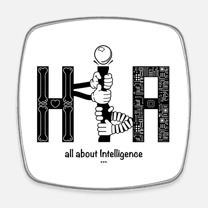 Human vs Artificial Intelligence KI - Viereckiger Kühlschrankmagnet - Weiß