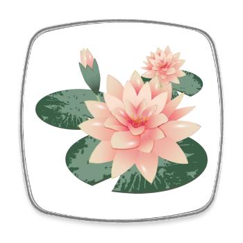 Two water lily blossoms with bud in lily pond - Square fridge magnet - white - Front