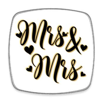 Mrs. and Mrs. in gold script - Square fridge magnet - white - Front