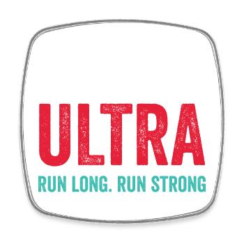 Ultra Running - Run Long. Courez fort. - Magnet carré - blanc - Devant
