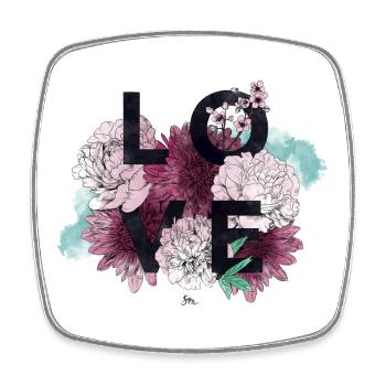 Amour et Fleurs en Rose - Magnet carré - blanc - Devant