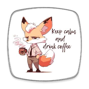 Keep Calm and Drink Coffee Fuchs Motiv - Viereckiger Kühlschrankmagnet - Weiß - Vorne