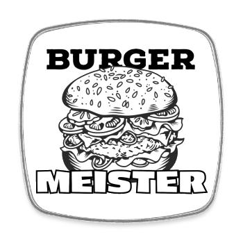Burger Meister – Handgezeichnete - Viereckiger Kühlschrankmagnet - Weiß - Vorne