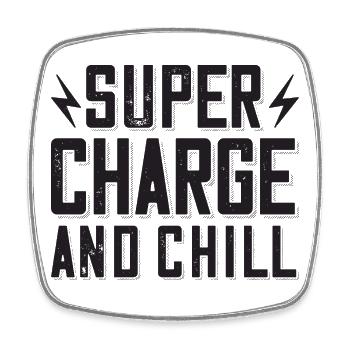 Supercharge And Chill - for electric car fans - Square fridge magnet - white - Front