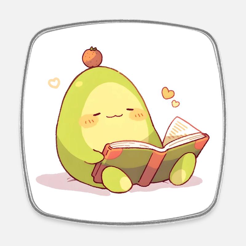 Avocado Reading Hero – Cuddling Book Time - Square fridge magnet - white