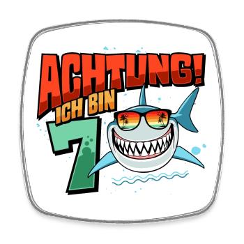 Achtung ich bin 7 - 7 Geburtstag 7 Jahre Geschenk - Viereckiger Kühlschrankmagnet - Weiß - Vorne