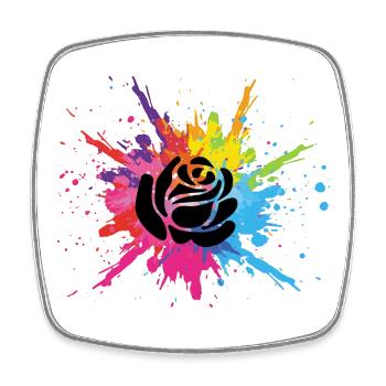 Fleur noire et explosion multicolore - Magnet carré - blanc - Devant