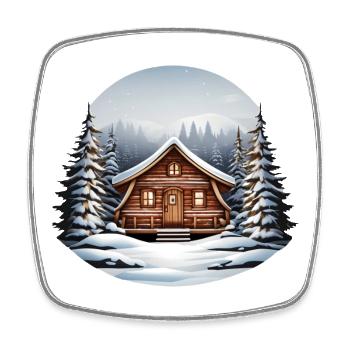 Wooden hut, Christmas hut - Square fridge magnet - white - Front