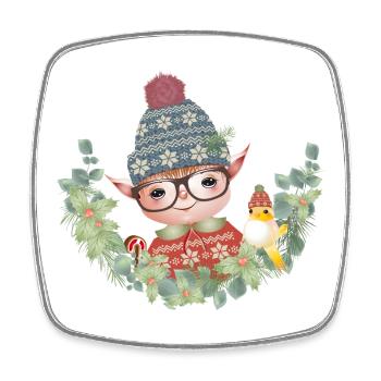 zauberhafter süßer Weihnachtself mit Vogel - Viereckiger Kühlschrankmagnet - Weiß - Vorne