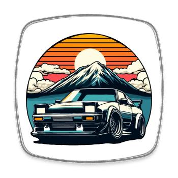 JDM-Auto Japanische Retro-Autorenn-Drift-Legende - Viereckiger Kühlschrankmagnet - Weiß - Vorne
