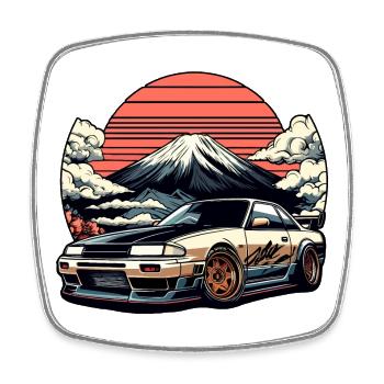 JDM-Auto Japanische Retro-Autorenn-Drift-Legende - Viereckiger Kühlschrankmagnet - Weiß - Vorne