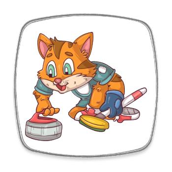 Curling Cat - Square fridge magnet - white - Front